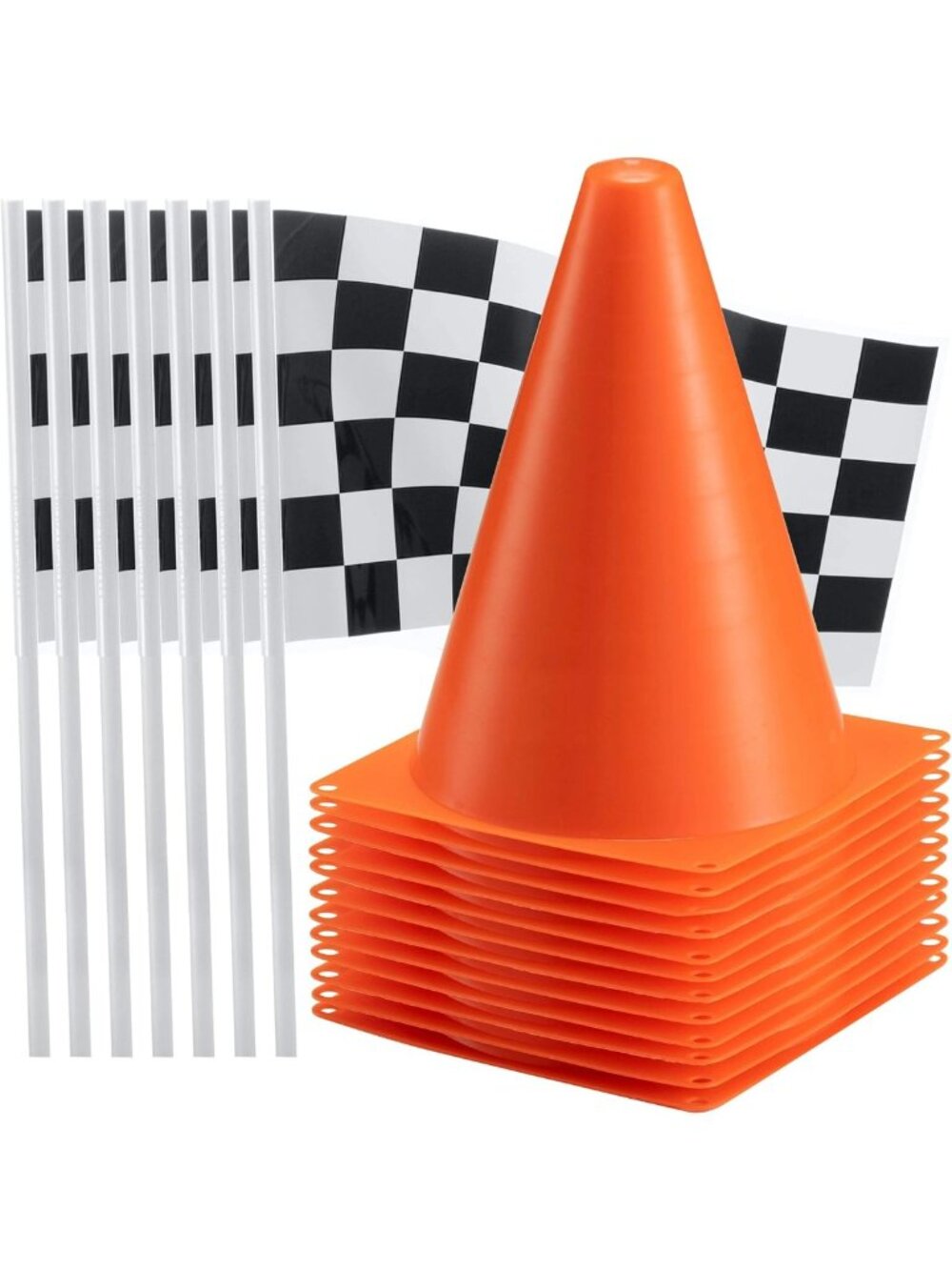 Race Car Birthday Party Decoration Kit - 12 Cones, 24 Flags, 36 Pcs Set